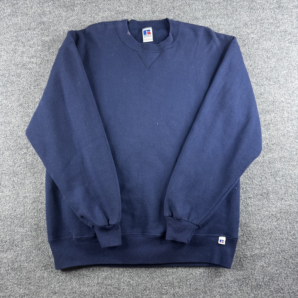 VINTAGE 90s Russell Athletic Sweatshirt Adult L Navy Blue Pullover‎ Crewneck USA